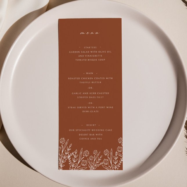 Elegant Wildflower Terracotta Wedding Dinner Menu (Creator Uploaded)
