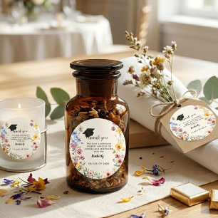 ELegant wildflower Thank you Graduation Favours Classic Round Sticker