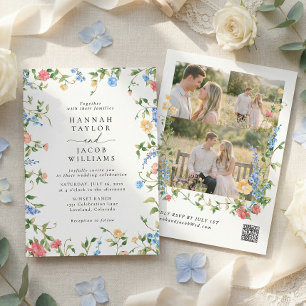 Elegant Wildflower Three Photo RSVP Wedding Invitation