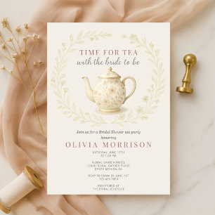 Elegant Wildflower Time for Tea Bridal Shower Invitation