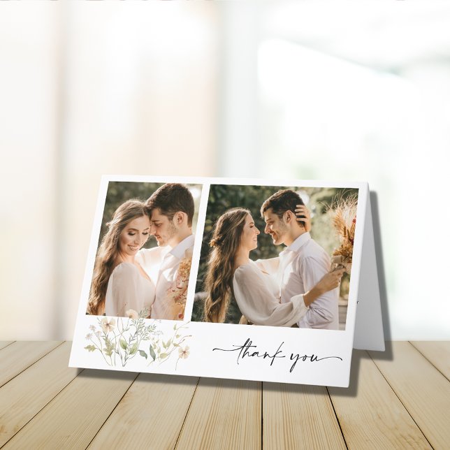 Elegant Wildflower Two Photo Wedding Thank You  (Elegant Wildflower Two Photo Wedding Thank You)