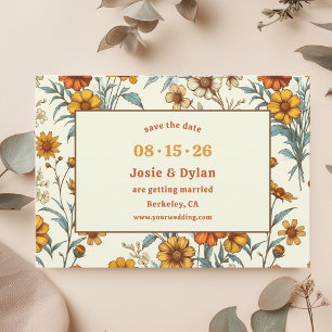 Elegant Wildflower Warm Fun 70s Aesthetic Wedding Save The Date