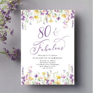 Elegant Wildflower Watercolor 80th Birthday Party Invitation