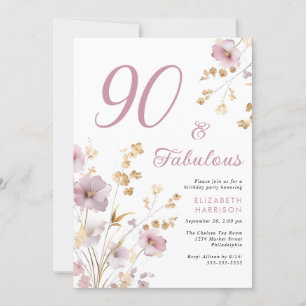 Elegant Wildflower Watercolor 90th Birthday Party Invitation