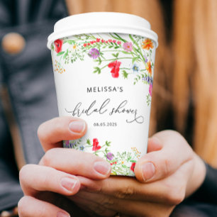Elegant Wildflower Watercolor Bridal Shower Paper Cups