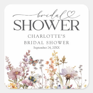 Elegant Wildflower Watercolor Favour Bridal Showe Square Sticker