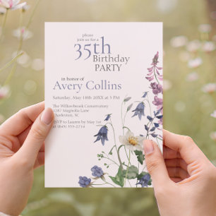 Elegant Wildflower Watercolor Floral 35th Birthday Invitation