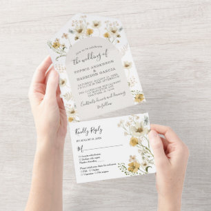 Elegant Wildflower Watercolor Floral Boho Wedding All In One Invitation