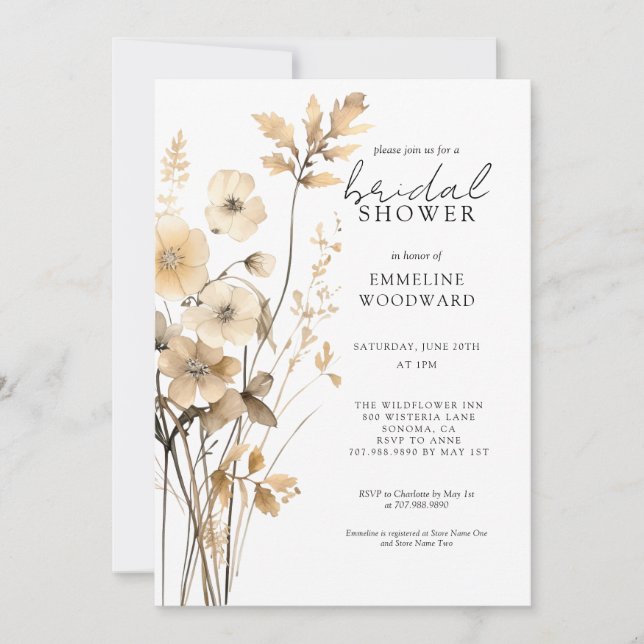 Elegant Wildflower Watercolor Floral Bridal Shower Invitation (Front)