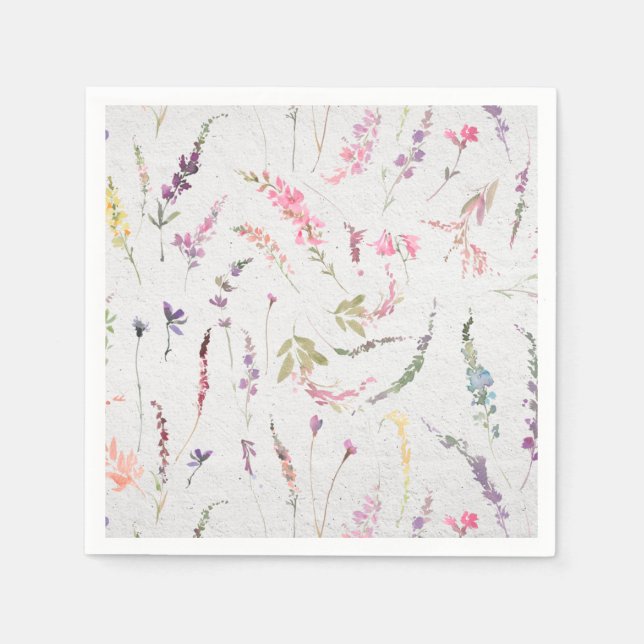 Elegant Wildflower Watercolor Floral Bridal Shower Napkin (Front)