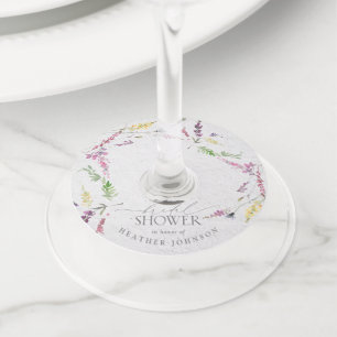 Elegant Wildflower Watercolor Floral Bridal Shower Wine Glass Tag
