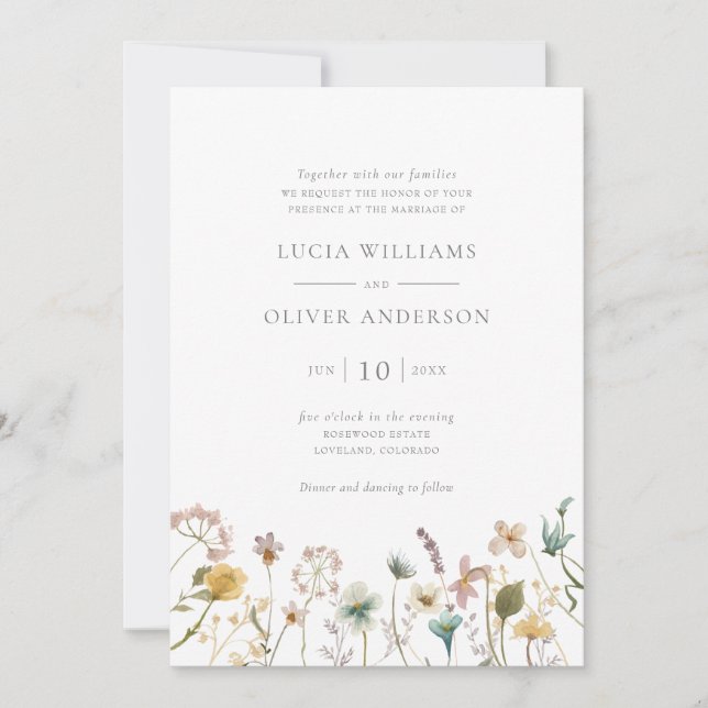 Elegant Wildflower Watercolor Floral Wedding Invitation (Front)