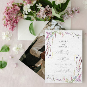 Elegant Wildflower Watercolor Modern Photo Wedding Invitation