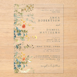 Elegant Wildflower Wedding Acrylic Invitations