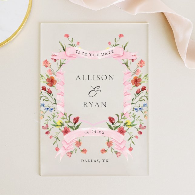 Elegant Wildflower Wedding Acrylic Save The Date Acrylic Invitations (Creator Uploaded)