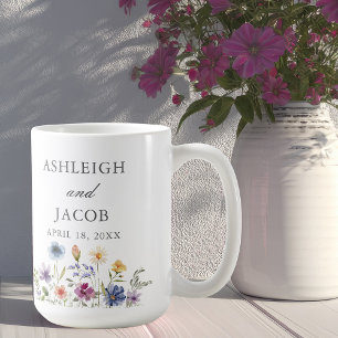 Elegant Wildflower Wedding Anniversary Custom Coffee Mug