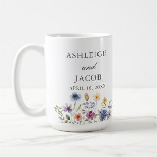 Elegant Wildflower Wedding Anniversary Custom Coffee Mug