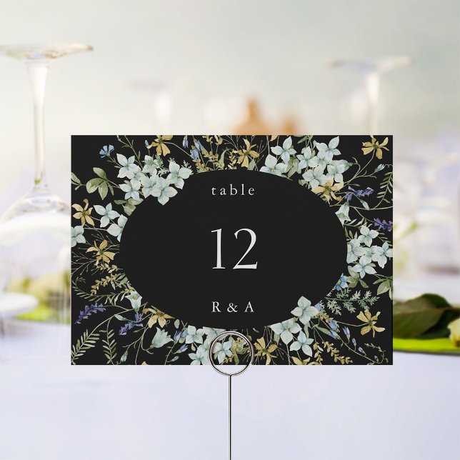Elegant Wildflower Wedding Black Table Number  (Creator Uploaded)