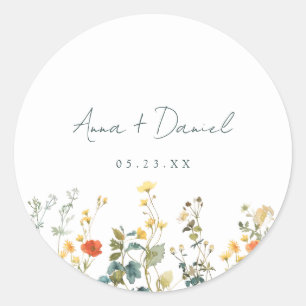 Elegant Wildflower Wedding Classic Round Sticker