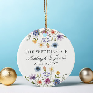Elegant Wildflower Wedding Customised Christmas Ceramic Tree Decoration