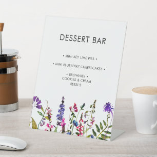 Elegant Wildflower Wedding Dessert Bar Pedestal Sign