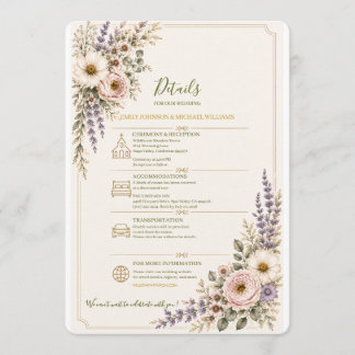 Elegant Wildflower Wedding Details Card