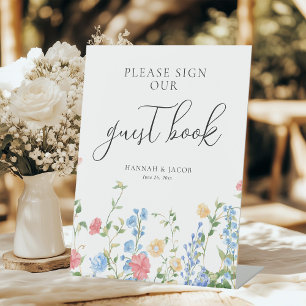 Elegant Wildflower Wedding Guest Book Table Pedestal Sign