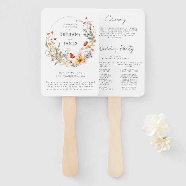 Elegant Wildflower Wedding Hand Fan (Front and Back)