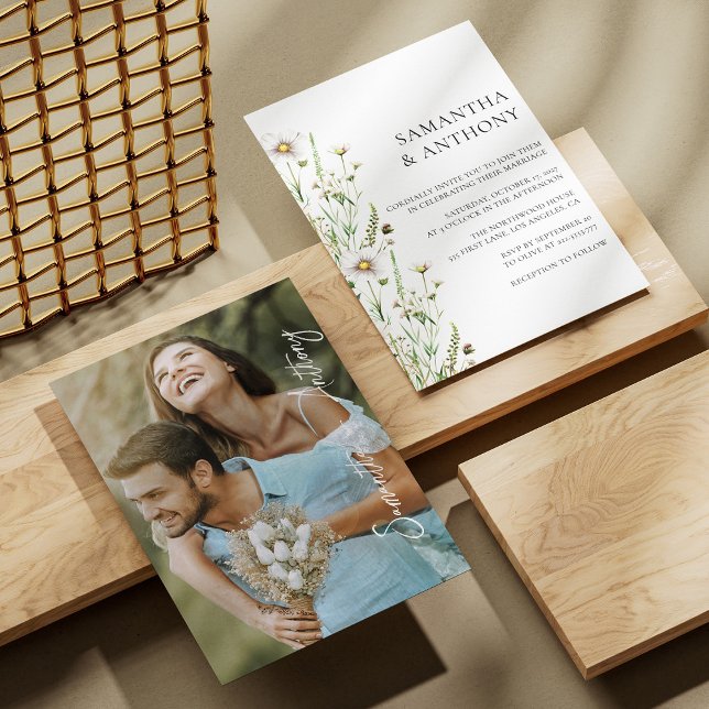 Elegant Wildflower Wedding Invitation Custom Photo (Elegant Wildflower Wedding Invitation Custom Photo)