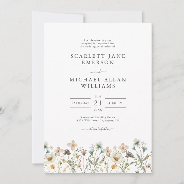 Elegant Wildflower Wedding Invitations (Front)
