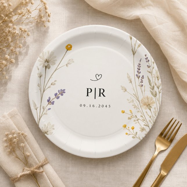 Elegant Wildflower Wedding  Paper Plate (Creator Uploaded)