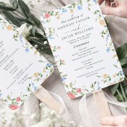 Elegant Wildflower Wedding Program Hand Fan