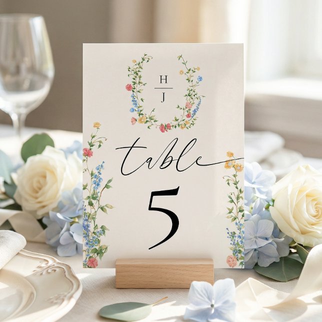 Elegant Wildflower Wedding Reception Table Number (Creator Uploaded)