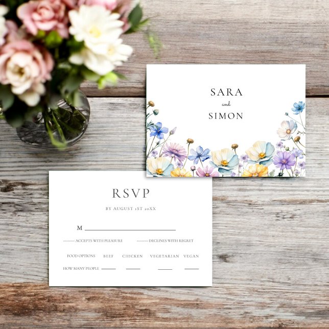 Elegant Wildflower Wedding RSVP  (elegant wildflower fully editable wedding rsvp card )