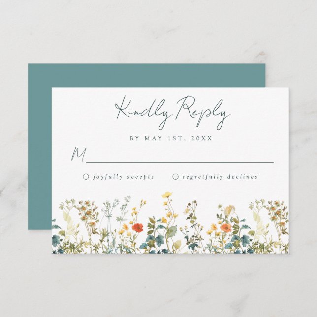 Elegant Wildflower Wedding RSVP Card (Front/Back)