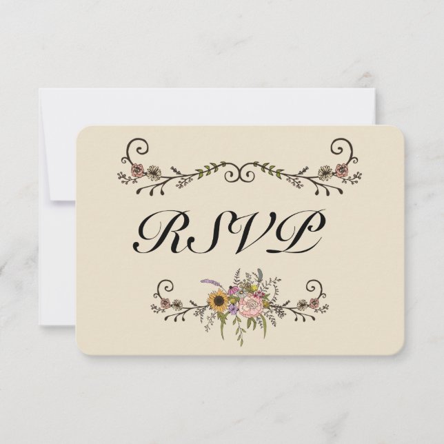 Elegant Wildflower Wedding RSVP Matte 3.5" x 5" Card (Front)