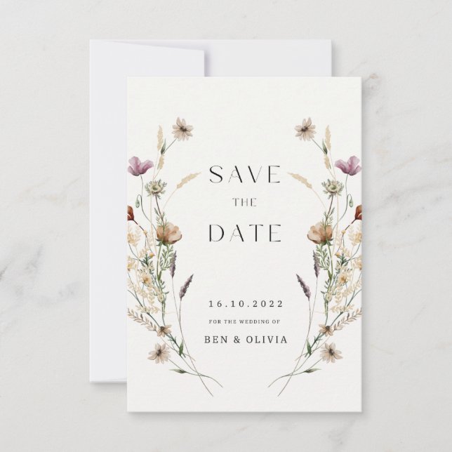 Elegant Wildflower Wedding Save the Date Cards (Front)