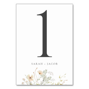 Elegant Wildflower Wedding Table Number Cards