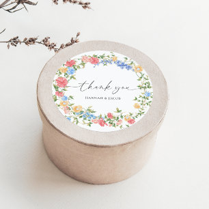 Elegant Wildflower Wedding Thank You Favour Classic Round Sticker