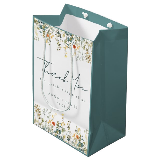 Elegant Wildflower Wedding Thank You Medium Gift Bag (Front Angled)