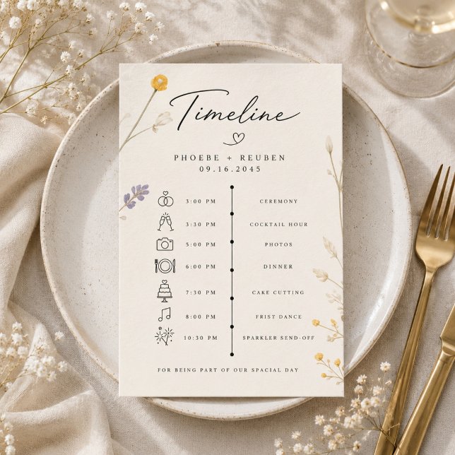 Elegant Wildflower Wedding Timeline Card (Creator Uploaded)