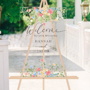 Elegant Wildflower Wedding Welcome Acrylic Sign