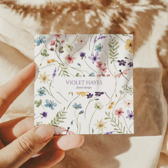 Elegant Wildflower Wild Flower Floral Custom Square Business Card (Creator Uploaded)