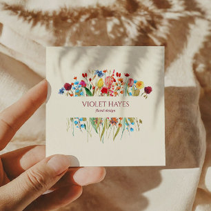 Elegant Wildflower Wild Flower Floral Custom Square Business Card