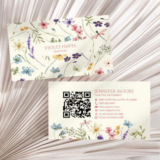Elegant Wildflower Wild Flower Floral QR Code Business Card
