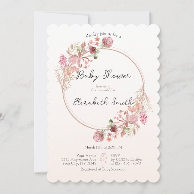 Elegant Wildflower Wreath Baby Shower Invitation (Front)