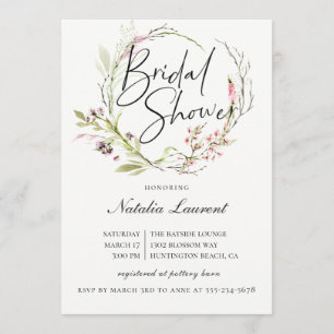 Elegant Wildflower Wreath Bridal Shower Invitation