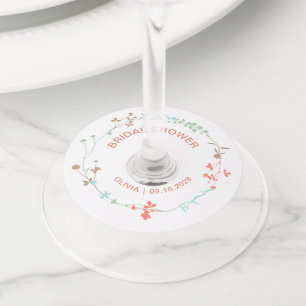 Elegant Wildflower Wreath Bridal Shower Wine Glass Tag