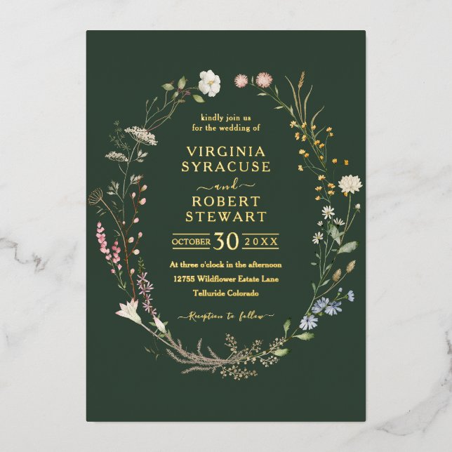 Elegant Wildflower Wreath Royal Green Wedding (Front)