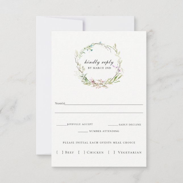 Elegant Wildflower Wreath Wedding RSVP Card (Front)